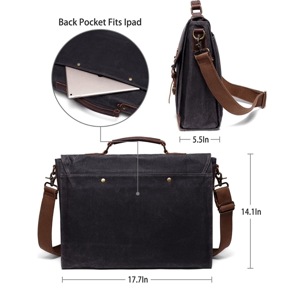 🌟Best Seller🌟 Waxed Canvas Leather Bag Work - Picture 10 of 11